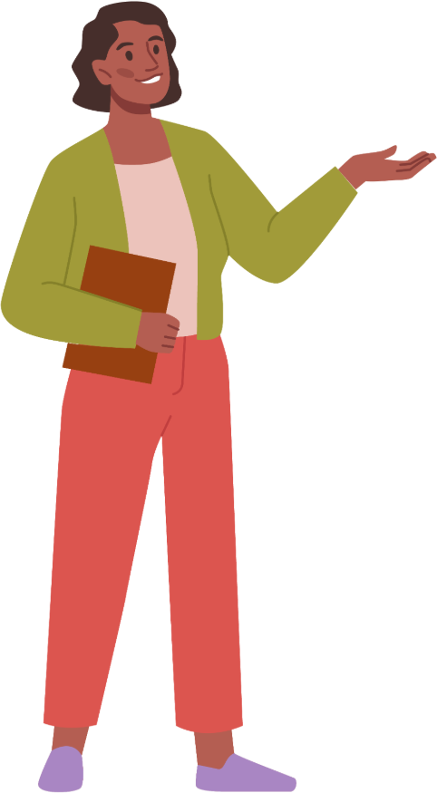 Illustrated woman smiling with a clipboard