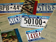 Picture of license plates and DMV forms.