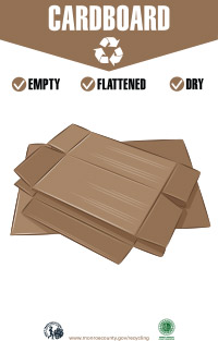 Cardboard sign depicting empty, flattened cardboard boxes