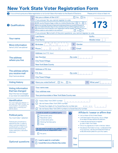 NY State Voter Registration Form - English (Printable)