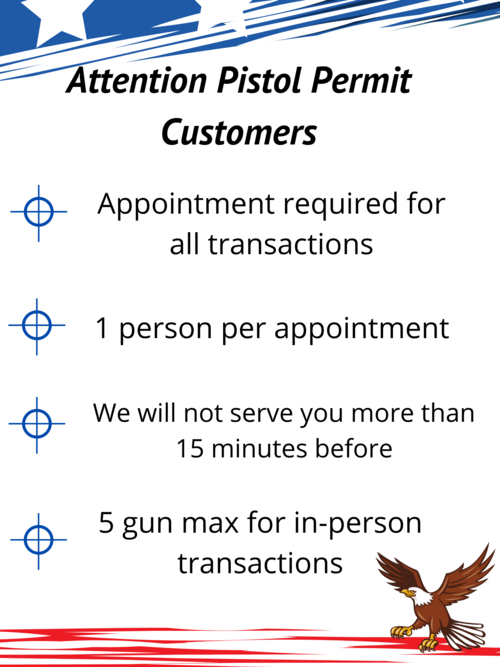 Info Graphic with: "Attention Pistol Permit Customers..."