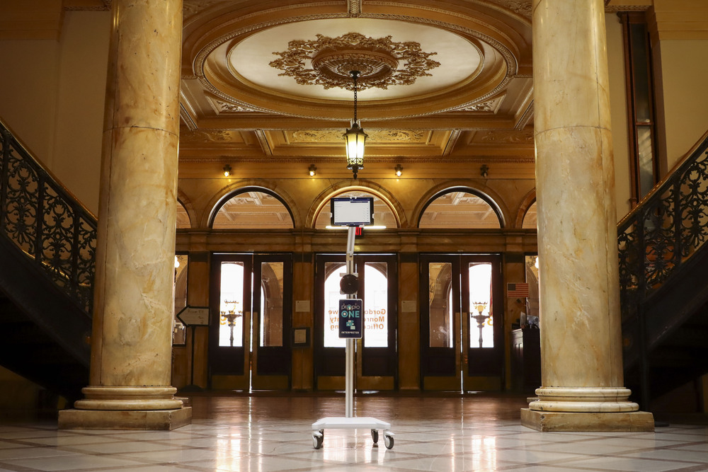 Photo of County Office Building Lobby with iPad Kiosk
