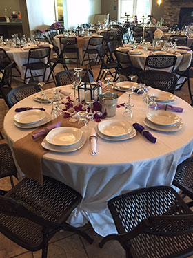 Main dining area, facing towards fireplace