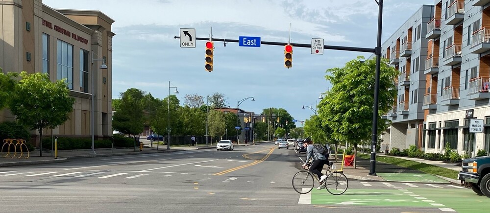 Photo of bike in bike lane of street